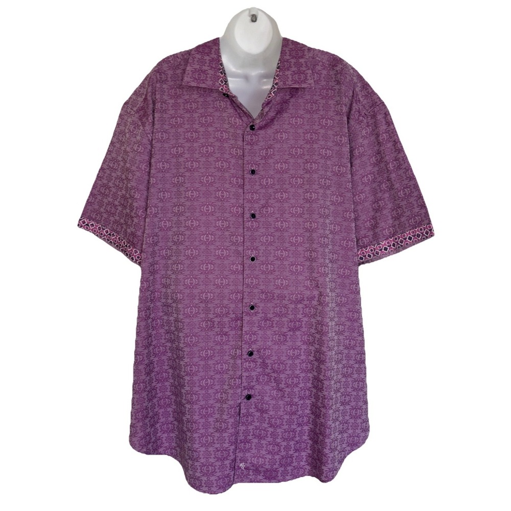 Robert Graham Men's 2XL Short Sleeve Purple Orchid Damask Geo Button Up Shirt